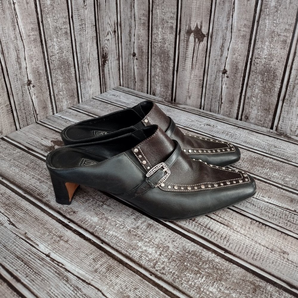 Brighton Black and Brown Leather Studded Mules
